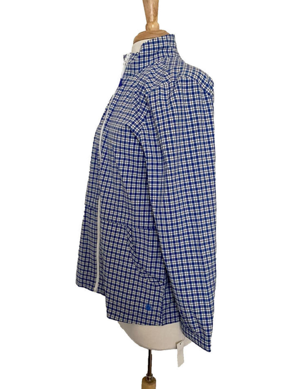 NWT Talbots Blue White Plaid Zip-Front Lightweight Jacket Collared Long Sleeve M - Picture 2 of 3